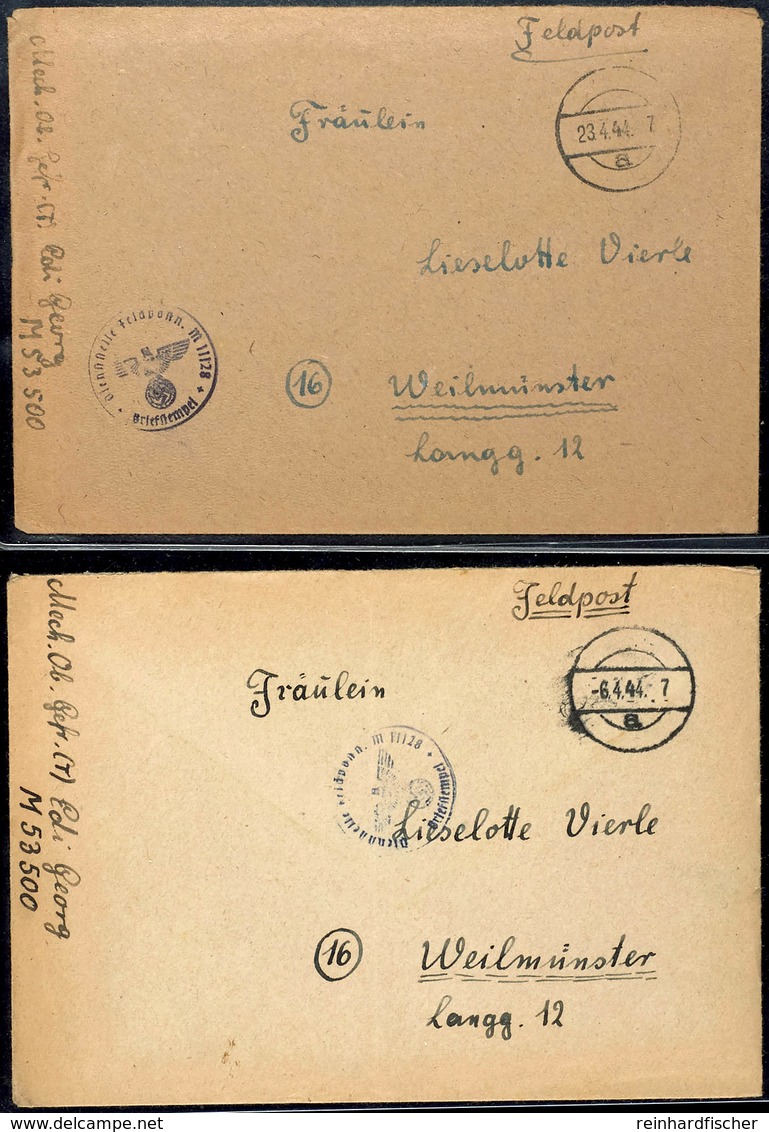 1944, U-Boot-Flotille, Zwei Briefe Je Mit Vollem Inhalt Ab FP-Nr. M53500 Mit Tarnstempel 6.4.44 Bzw. 23.4.44 Nach Weilmü - Sonstige & Ohne Zuordnung