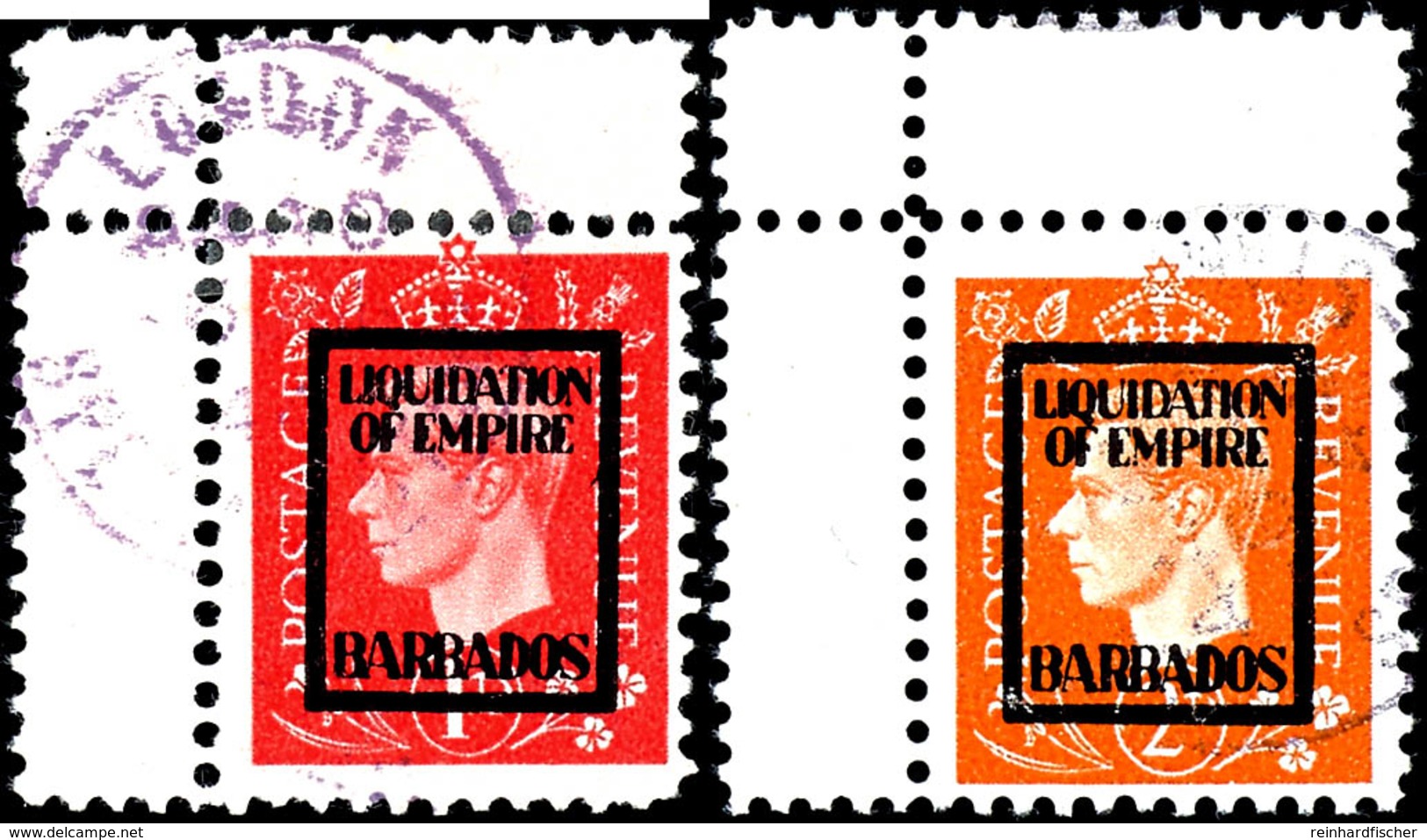 1 Und, 2  P. Liquidation Of Empire Barbados Mit Zwischensteg, Gestempelt, Mi. 280,-, Katalog: 10,12 IV C O - Sonstige & Ohne Zuordnung