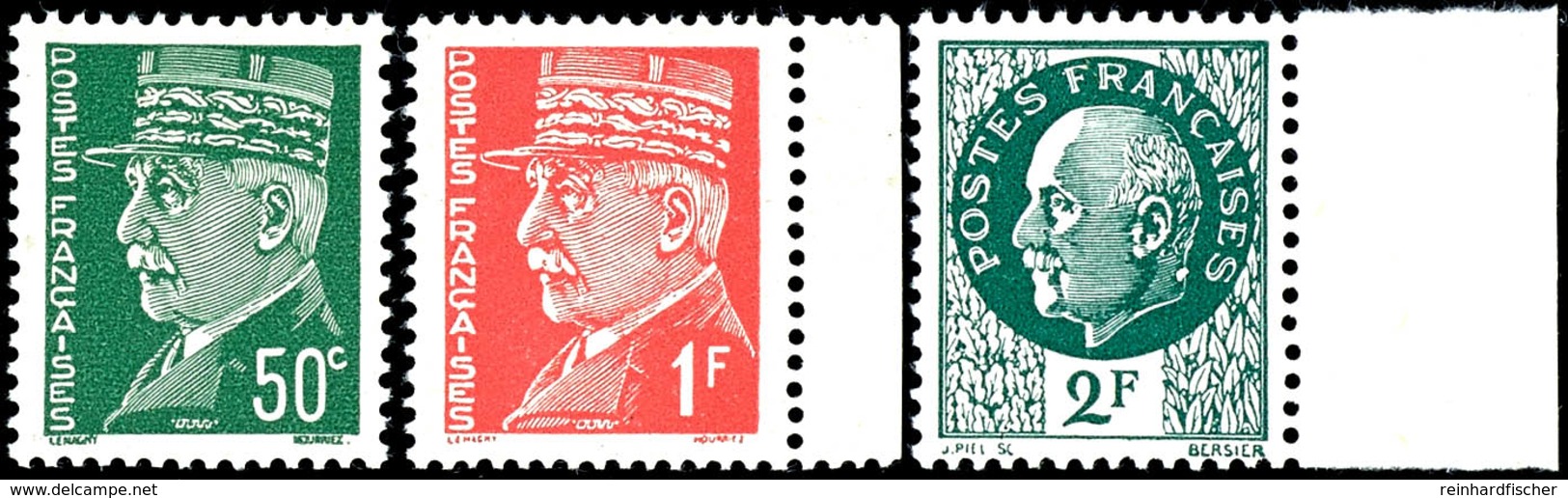 50 C. 1 Und 2 Fr., Marschall Petain, Je Postfrisch, Sign. Hosang, Mi. 370,-, Katalog: 40,42,46 ** - Sonstige & Ohne Zuordnung