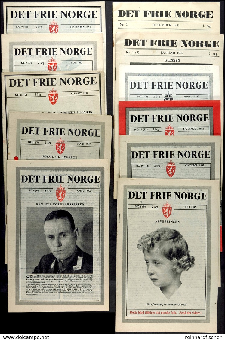 NORWEGEN: 1941/42, 11 Englische Propaganda-Flugblatt-Heftchen "Det Frie Norge", Nrn. 2/7 Und 9/13 (Serie 1941/42 Bis Auf - Sonstige & Ohne Zuordnung