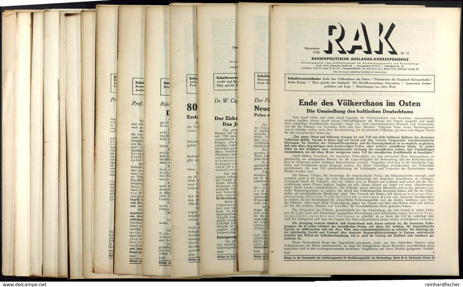 1937 - 1940, RAK - Rassenpolitische Auslands-Korrespondenz, 14 Verschiedene Ausgaben Mit Viel Antijüdischer Propaganda,  - Autres & Non Classés