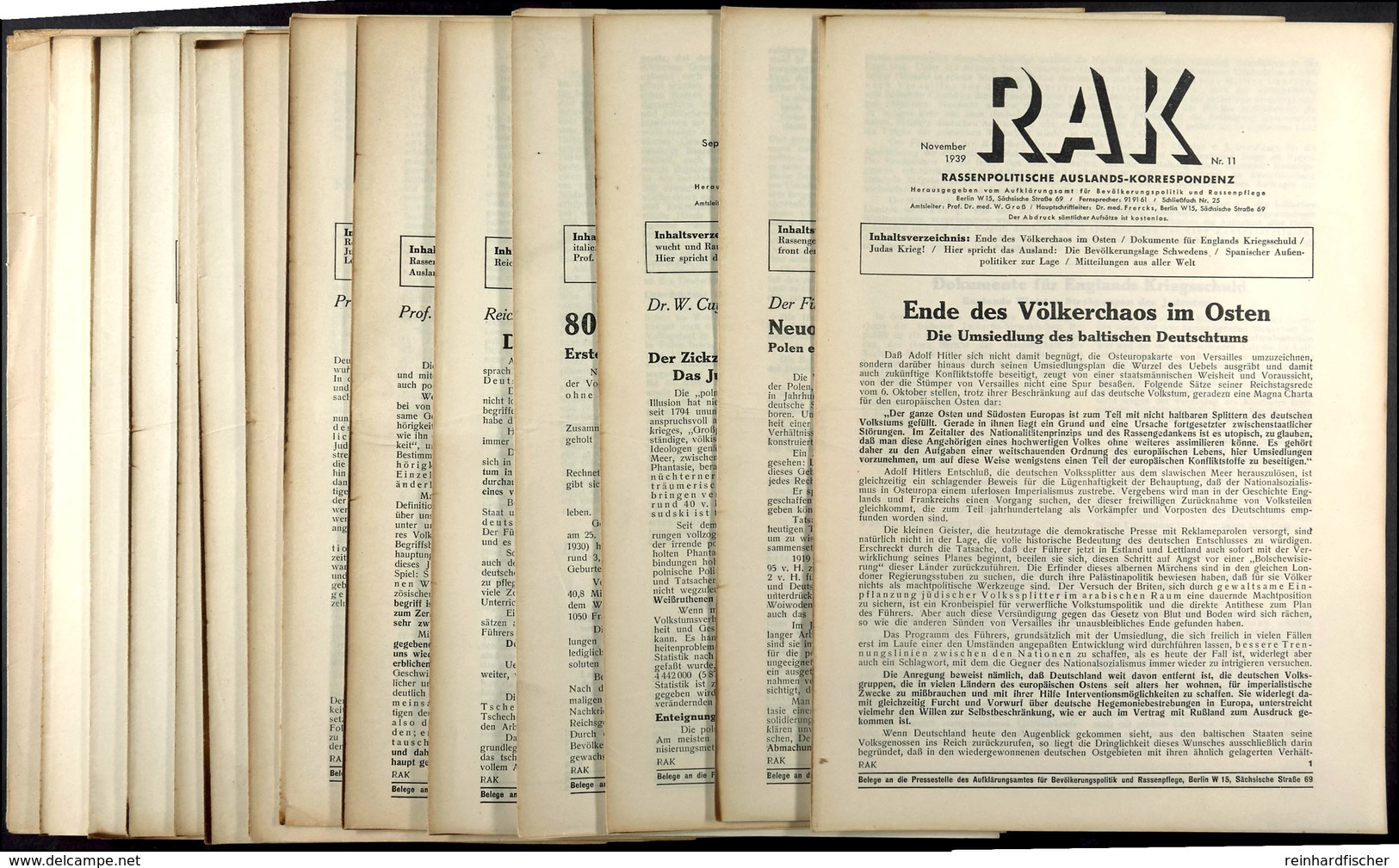 1937 - 1940, RAK - Rassenpolitische Auslands-Korrespondenz, 14 Verschiedene Ausgaben Mit Viel Antijüdischer Propaganda,  - Sonstige & Ohne Zuordnung