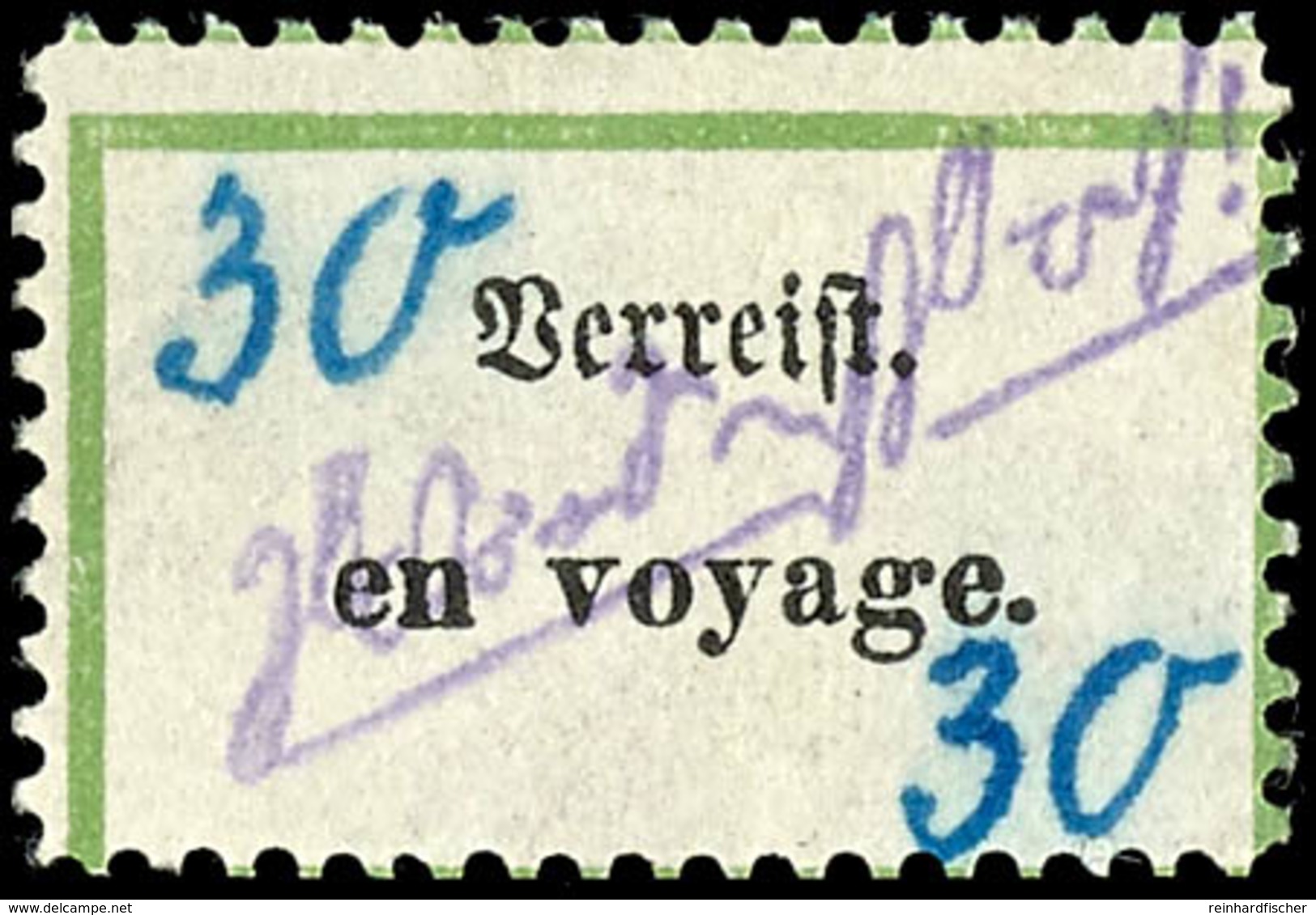 30 Pfg Postzettel "Verreist - En Voyage", Tadellos Ungebraucht, Gepr. Sturm, Mi. 250.-, Katalog: V6h * - Grossräschen