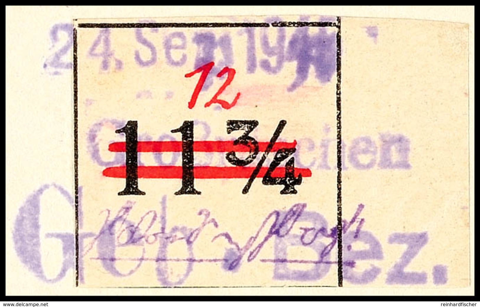 12 Pf. Gebührenzettel (Uhrzeitzettel) Ungezähnt, Tadellos A. Kleinem Briefstück, Gepr. Kunz BPP, Mi. 600.-, Katalog: V26 - Grossräschen