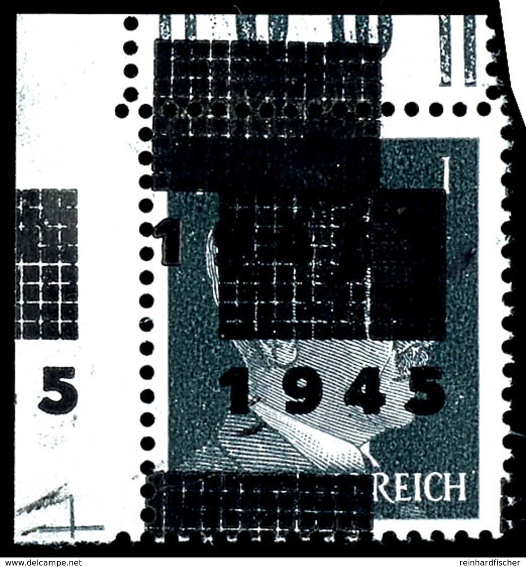 1 Pfg Hitler Schwarzgrau, Aufdruck-Type I, Mit Doppeltem Aufdruck, Mit Linker Oberer Bogenecke, Tadellos Postfrisch, Fal - Sonstige & Ohne Zuordnung