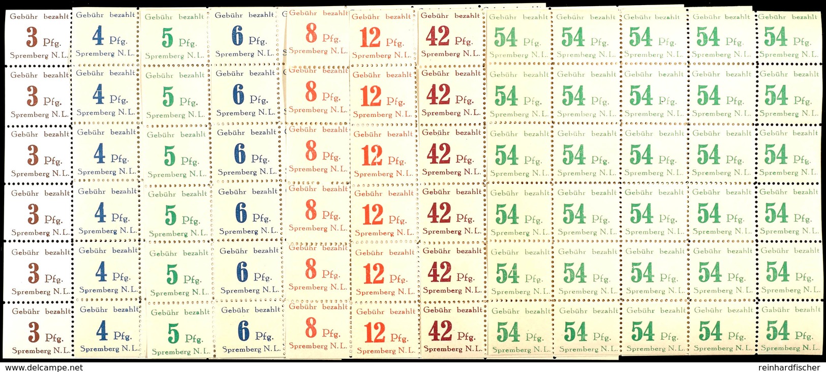 3 Bis 54 Pfg., Kpl. Kleinbogensatz Mit Vielen Plattenfehlern, Postfrisch (je 1 Senkr. Reihe Rechts Oder Links Leichte Ve - Spremberg