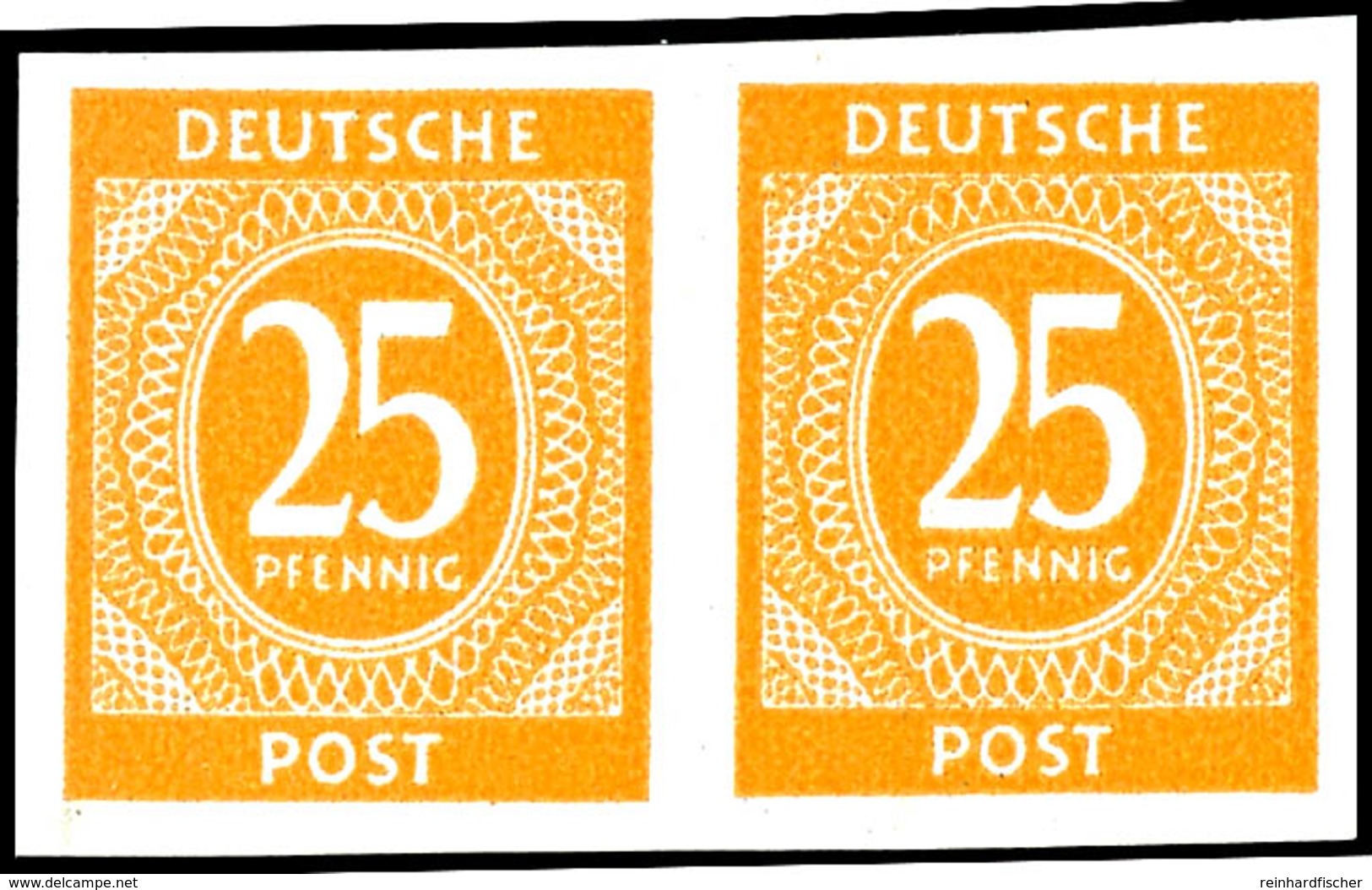 25 Pfg Ziffern, Dunkelgelborange, Abart "ungezähnt", Waagerechtes Paar, Tadellos Postfrisch, Fotobefund H.-D. Schlegel B - Sonstige & Ohne Zuordnung