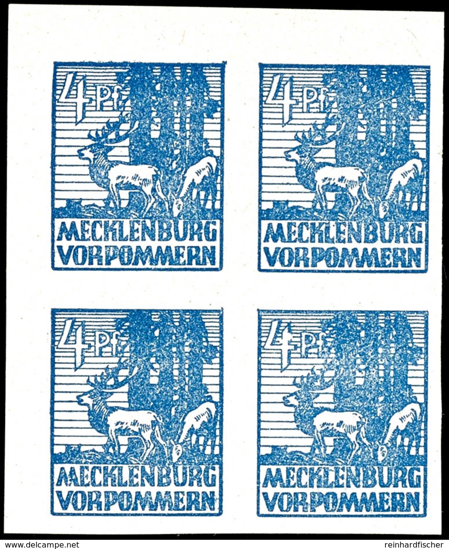 4 Pf. Ultramarin, 4er-Block Mit Plattenfehler III, Tadellos Postfrisch, Mi. 220,-, Katalog: 30xPFIII ** - Sonstige & Ohne Zuordnung