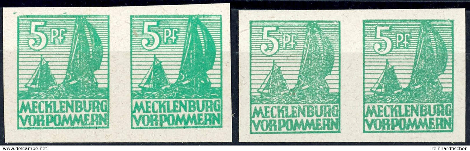 5 Pfg Abschiedsserie Mittelgrün, Papier X, Waagerechtes Paar, Tadellos Postfrisch, Gepr. Kramp BPP, Dazu Vergleichsstück - Sonstige & Ohne Zuordnung