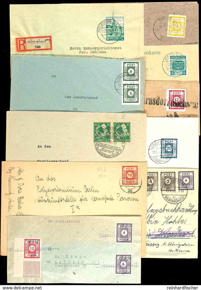 1945 - 1946, 10 Bessere Belege, Dabei Notstempel, MiNr. 49 Mit Plattenfehler II Auf R-Brief, 51 Type II Auf Brief Usw.,  - Sonstige & Ohne Zuordnung