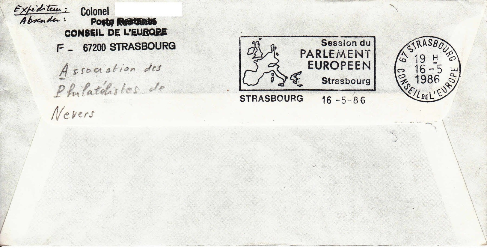 FRANCE - 1986 - Conseil De L'Europe - Lettre De Nevers Pour Vienne Puis Strasbourg En Poste Rest. - Congrès - Lettres & Documents