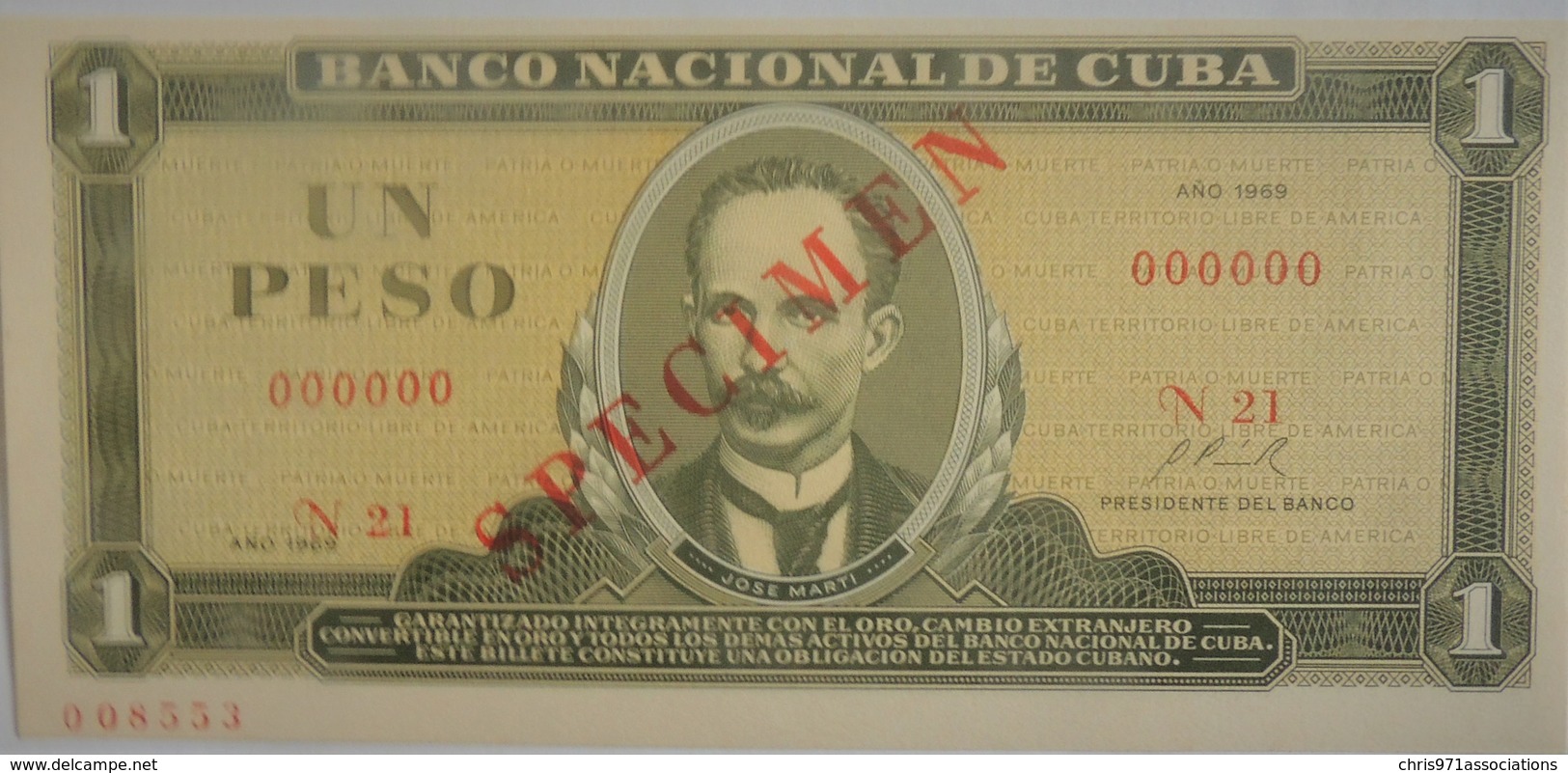 Billet De Cuba 1 Peso 1969 SPECIMEN Pick 102s Neuf/UNC - Cuba