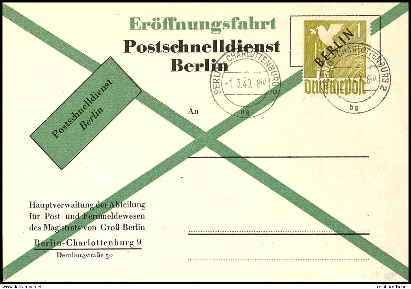 1 Mark Schwarzaufdruck, Amtlicher FDC Zur Eröffnung Des Postschnelldienstes, Tadellose Erhaltung, Mi. 750.-, Katalog: 17 - Other & Unclassified