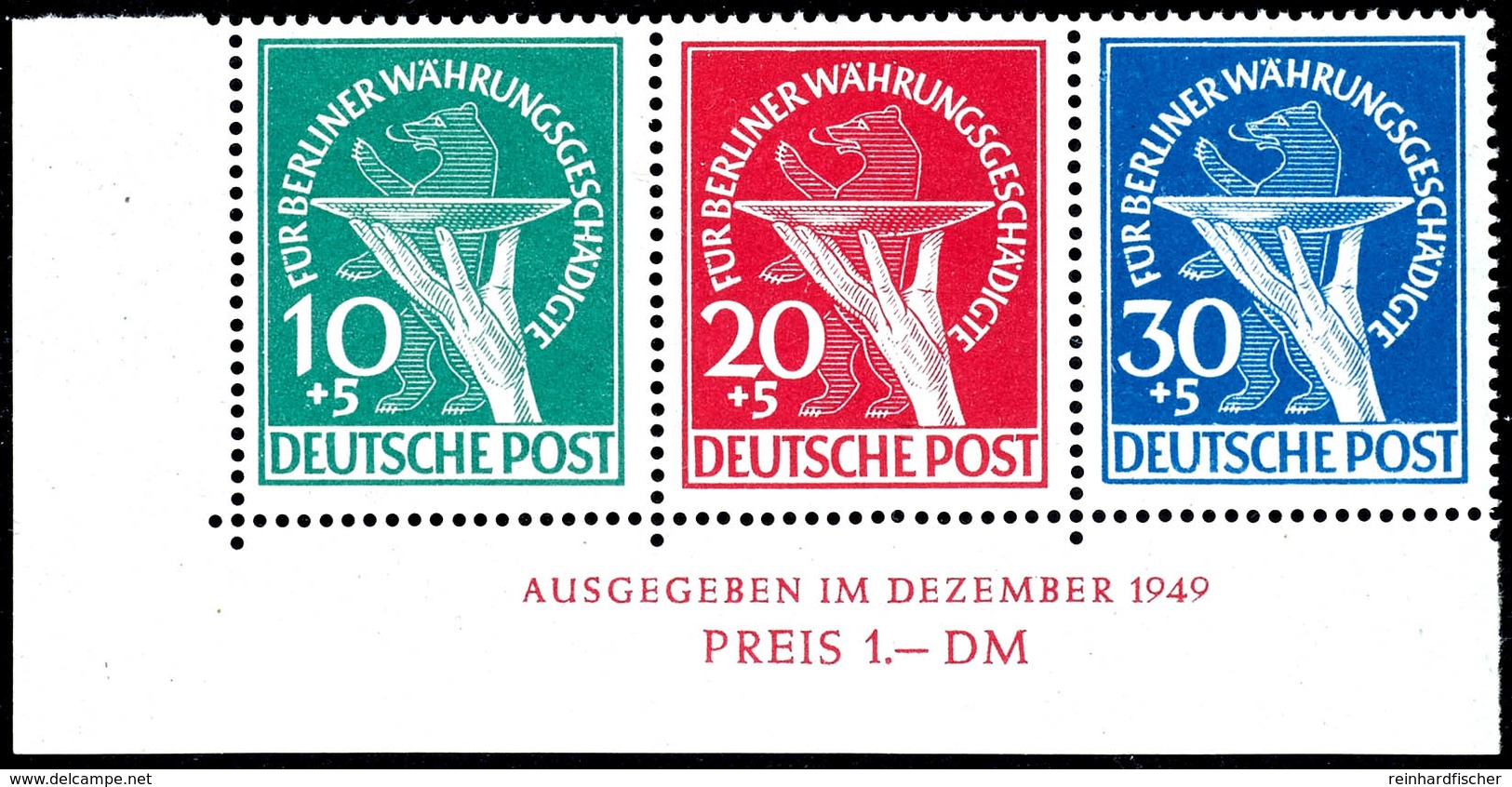 10 Pfg. Währungsgeschädigte Mit Plattenfehler II Zusammenhängend Mit 20 Und 30 Pfg. Aus Der Linken Unteren Blockecke, Po - Sonstige & Ohne Zuordnung