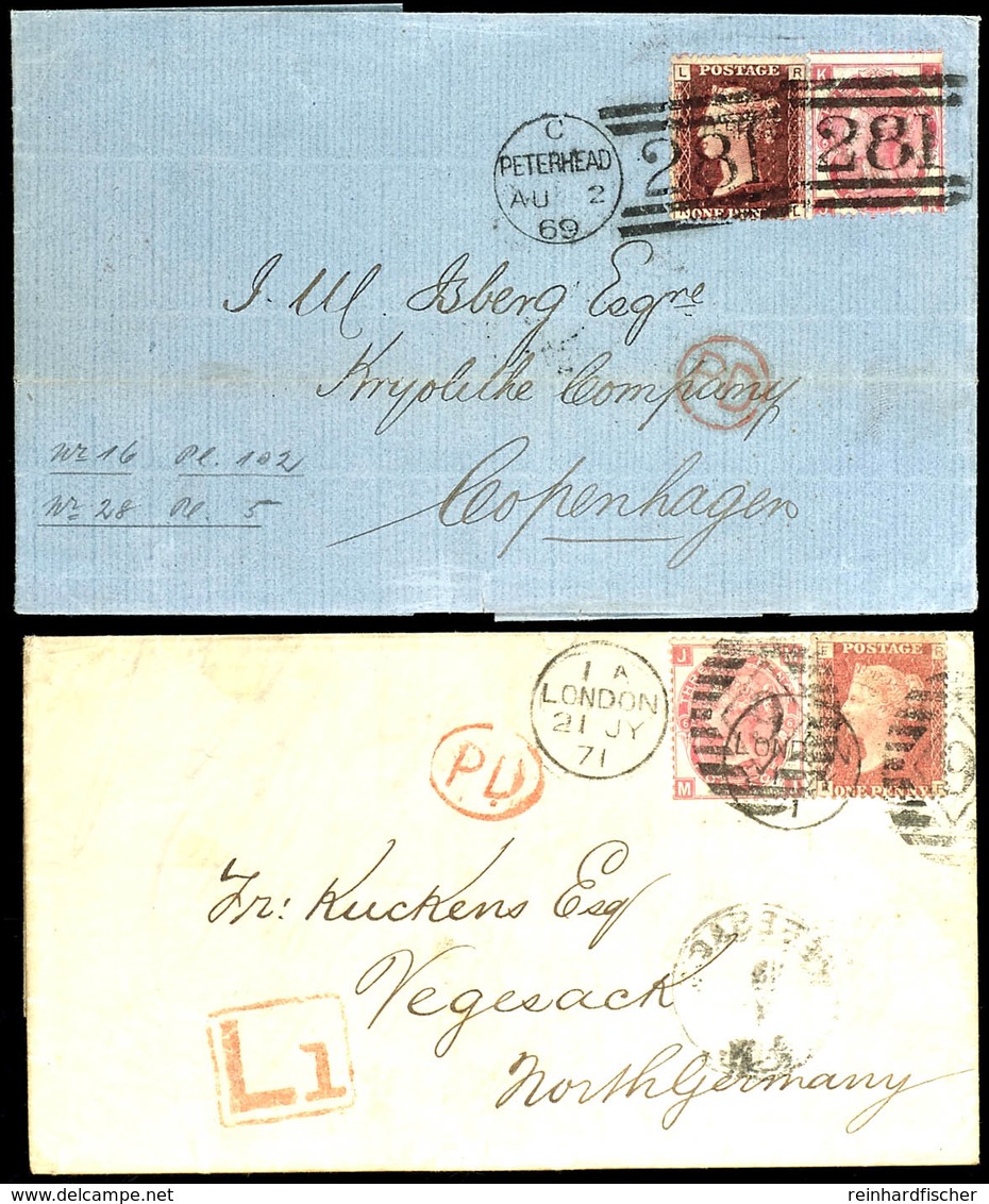 1869, Zwei Dekorative Auslandsbriefe Je Mit Mi.-Nr. 16 Und 28 Mit Dekorativen Stempeln Adressiert Nach Vegesack Und Däne - Sonstige & Ohne Zuordnung