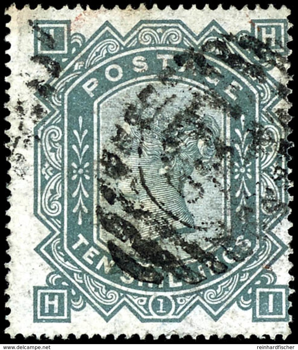 1878, 10 Sh. Victoria Grünlichgrau, Gestempelt Mit Nummernstempel, Sehr Gut Gezähnt, Mittig Dünne Stelle Hinterlegt, Bil - Sonstige & Ohne Zuordnung