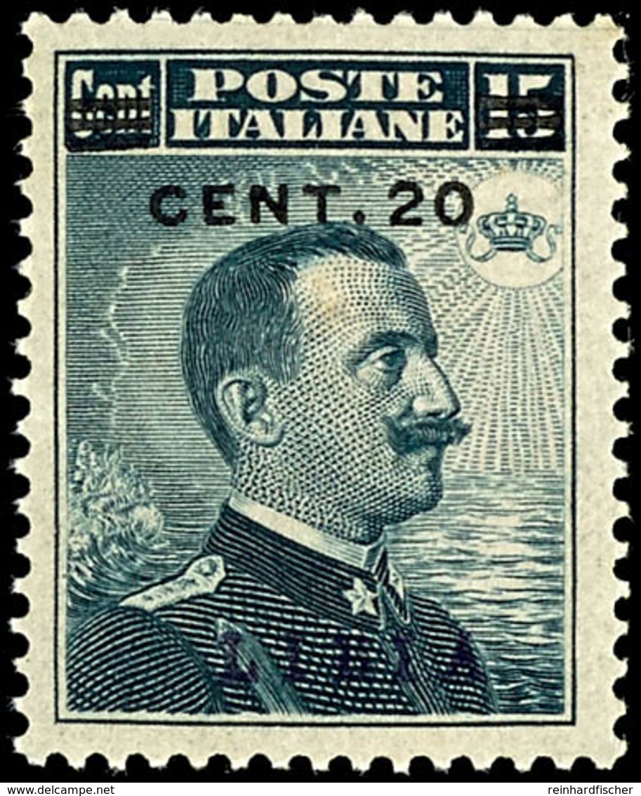 1916, 20 Auf 15 C. König Viktor Emanuel III. Mit Blauschwarzem Aufdruck, Tadellos Postfrisch, Unsigniert, Sehr Gut Zentr - Libyen