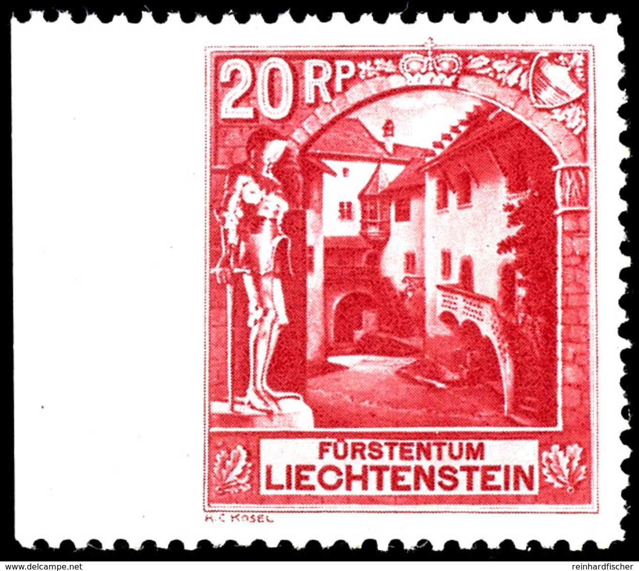 1930, 20 Rp. Koselausgabe, Gezähnt 11 1/2, Links Ungezähnt Mit Linkem Bogenrand, Tadellos Postfrisch, Unsigniert, Kabine - Liechtenstein