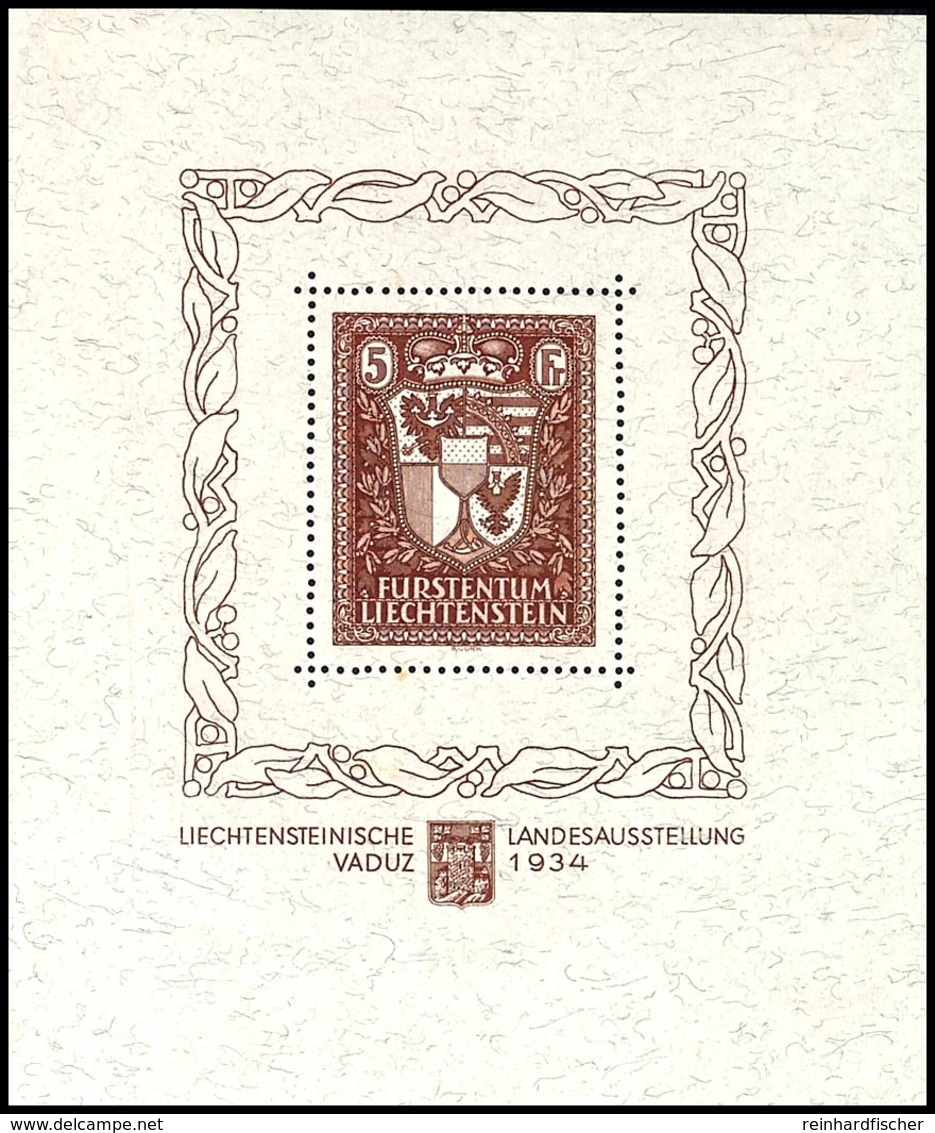 1934, Blockausgabe Ausstellung In Vaduz, Postfrisch, Unsigniert, Zwei Kleine Stockpünktchen Im Blockrand, Marke Tadellos - Liechtenstein