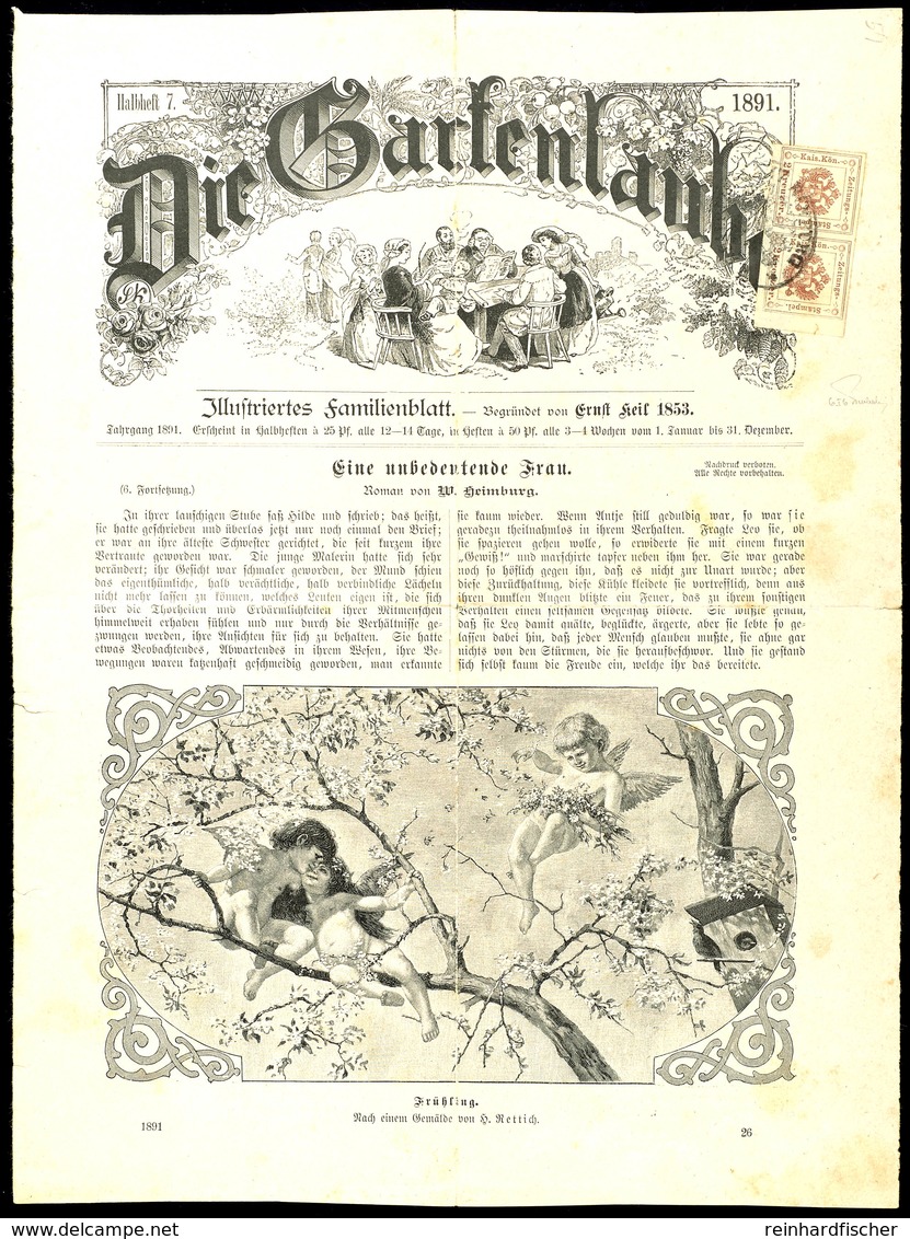 1877, 2 Kr. Doppeladler Braun, Type I, Waagerechtes Paar Mit Rechtem Bogenrand Auf Titelseite Der Zeitung "Die Gartenlau - Sonstige & Ohne Zuordnung