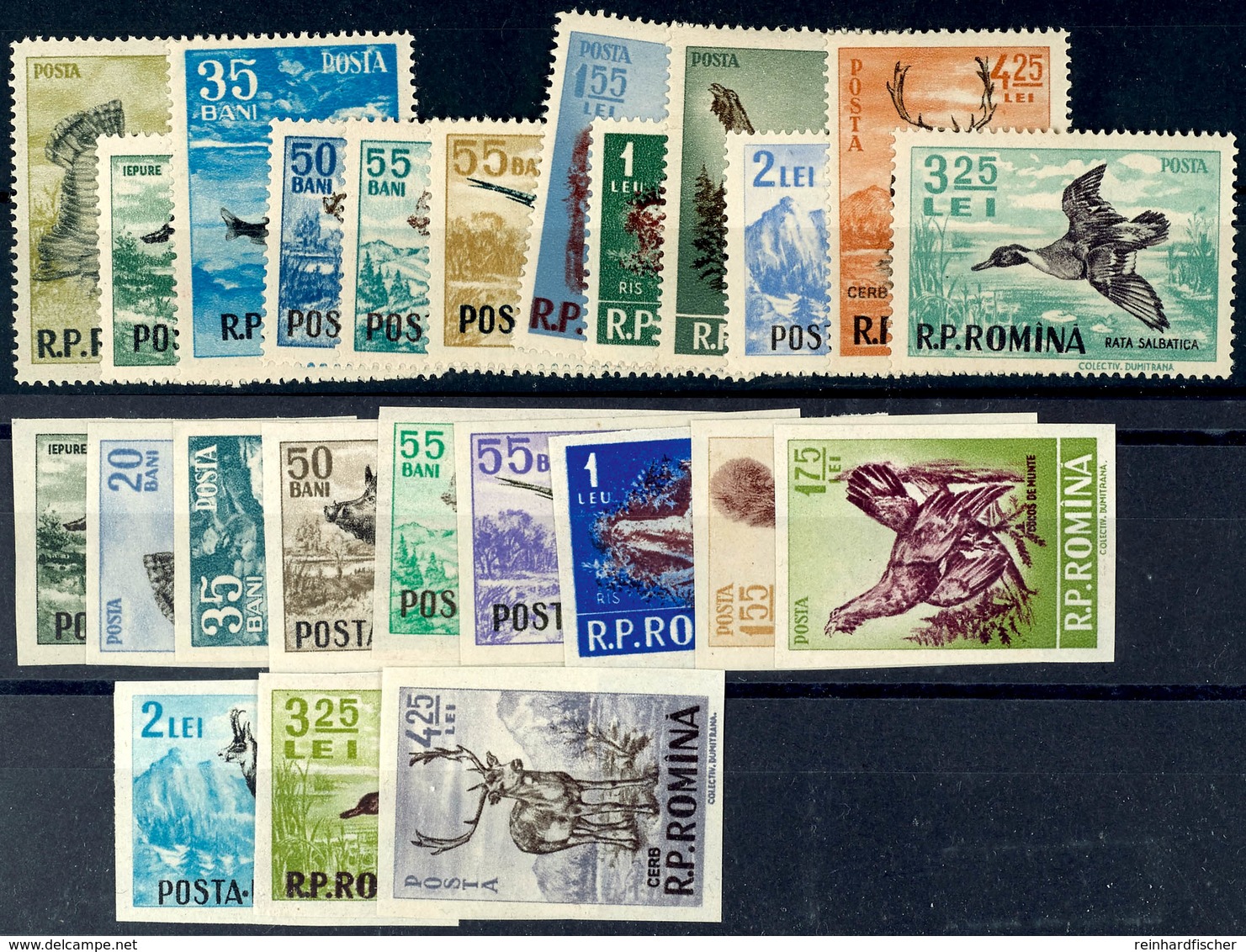 1956, "Tiere" Kpl. Tadellos Postfrisch. Dazu Die Gleiche Serie In Ungezähnt Und Anderen Farben (MiNr. 1614-25), Mi. 190, - Autres & Non Classés