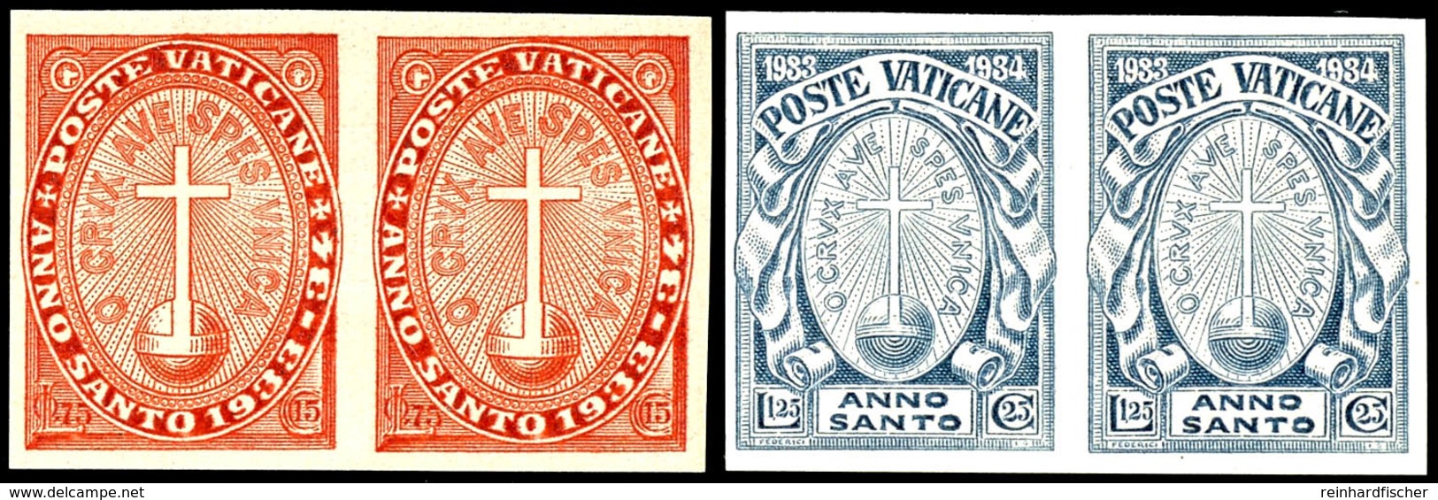 1933, 0,25 -1,25 L. Heiliges Jahr Ungezähnt, Waagerechte Paare, 4 Werte Komplett, Tadellos Postfrisch, Unsigniert, äußer - Sonstige & Ohne Zuordnung