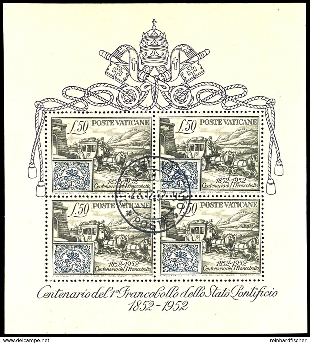 1952, Blockausgabe 100 Jahre Briefmarken, Zentrisch Gestempelt "CITTA DEL VATICANO 23.12.52", Tadellos, Mi. 250.-, Katal - Autres & Non Classés
