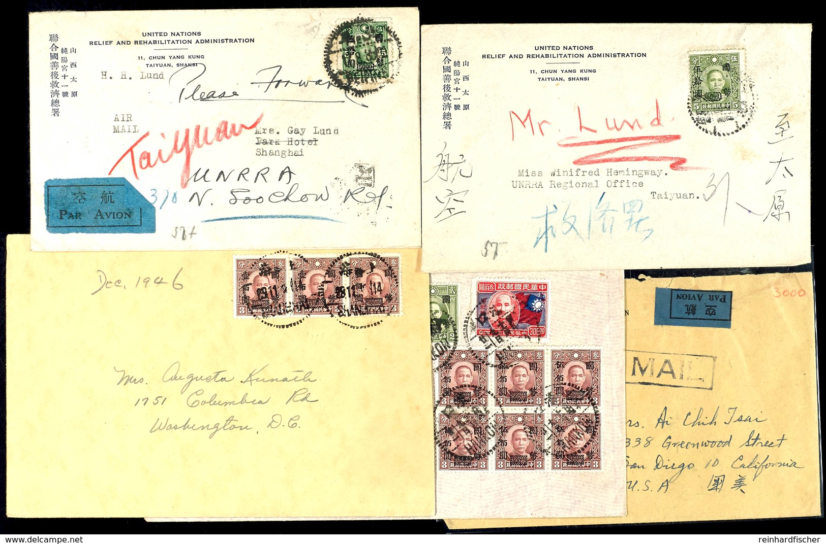 1945 - 1947, 5 Interessante Briefe, Meist In Die USA, Teils Luftpost, Katalog: 659,u.a. BF - Bloomington