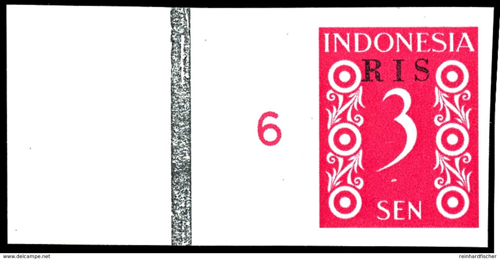 1950, 3 S. Karminrosa Ungezähnt Mit Linkem Bogenrand, Tadellos Ungebraucht O.G. Wie Verausgabt, Sehr Seltene Marke Aus D - Indonesien