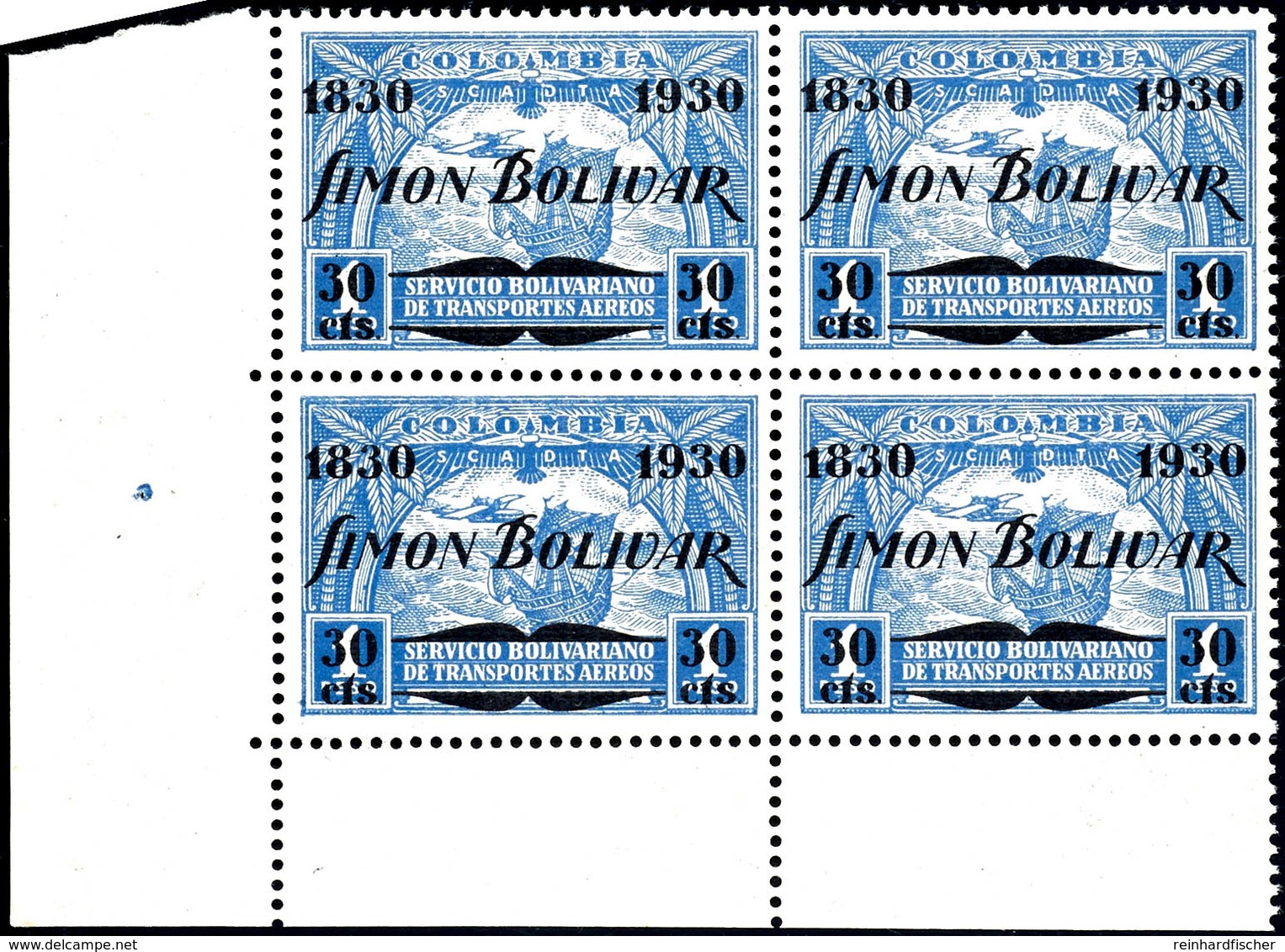 1930, Ausgabe Für Kolumbien, 10 - 30 Cts. Flugpostausgabe Mit Aufdruck "Simon Bolivar", 4er-Blocks Mit Bogenrändern Bzw. - Sonstige & Ohne Zuordnung