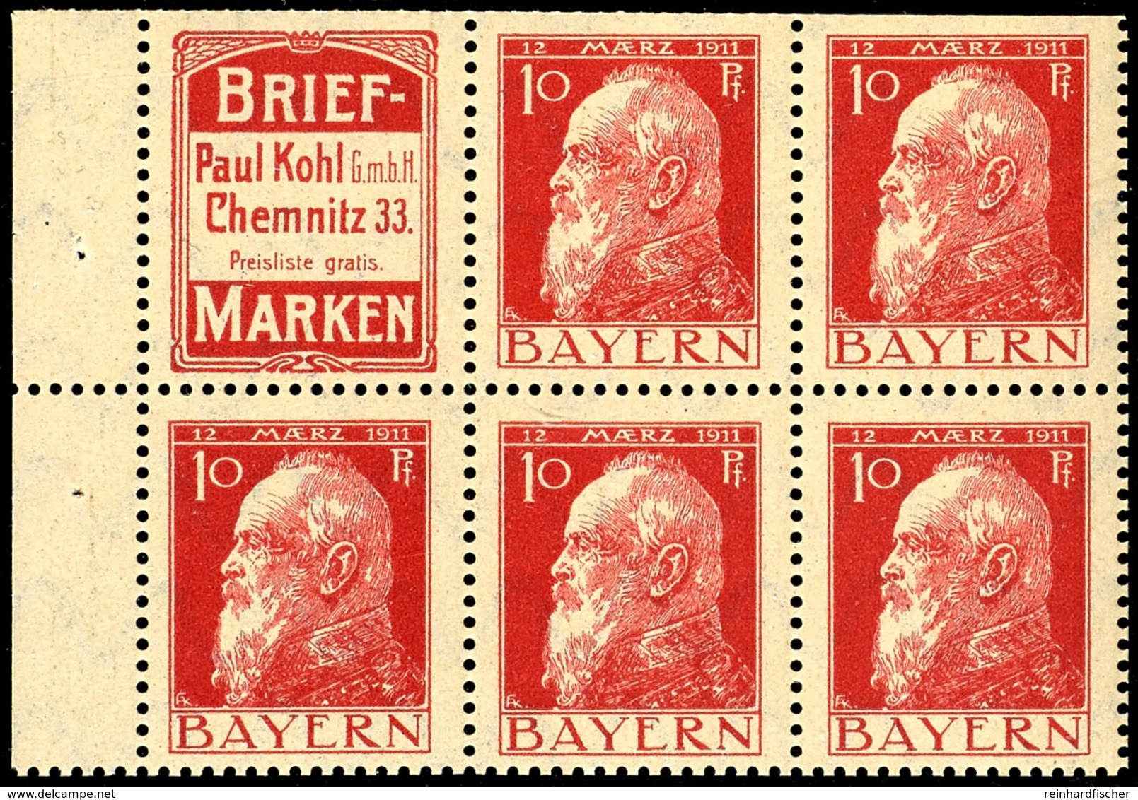 Briefmarken Paul Kohl Chemnitz + 10 Pfg Luitpold, Heftchenblattrand Dgz, Tadellos Postfrisch, Mi. 650.-++, Katalog: H.-B - Sonstige & Ohne Zuordnung