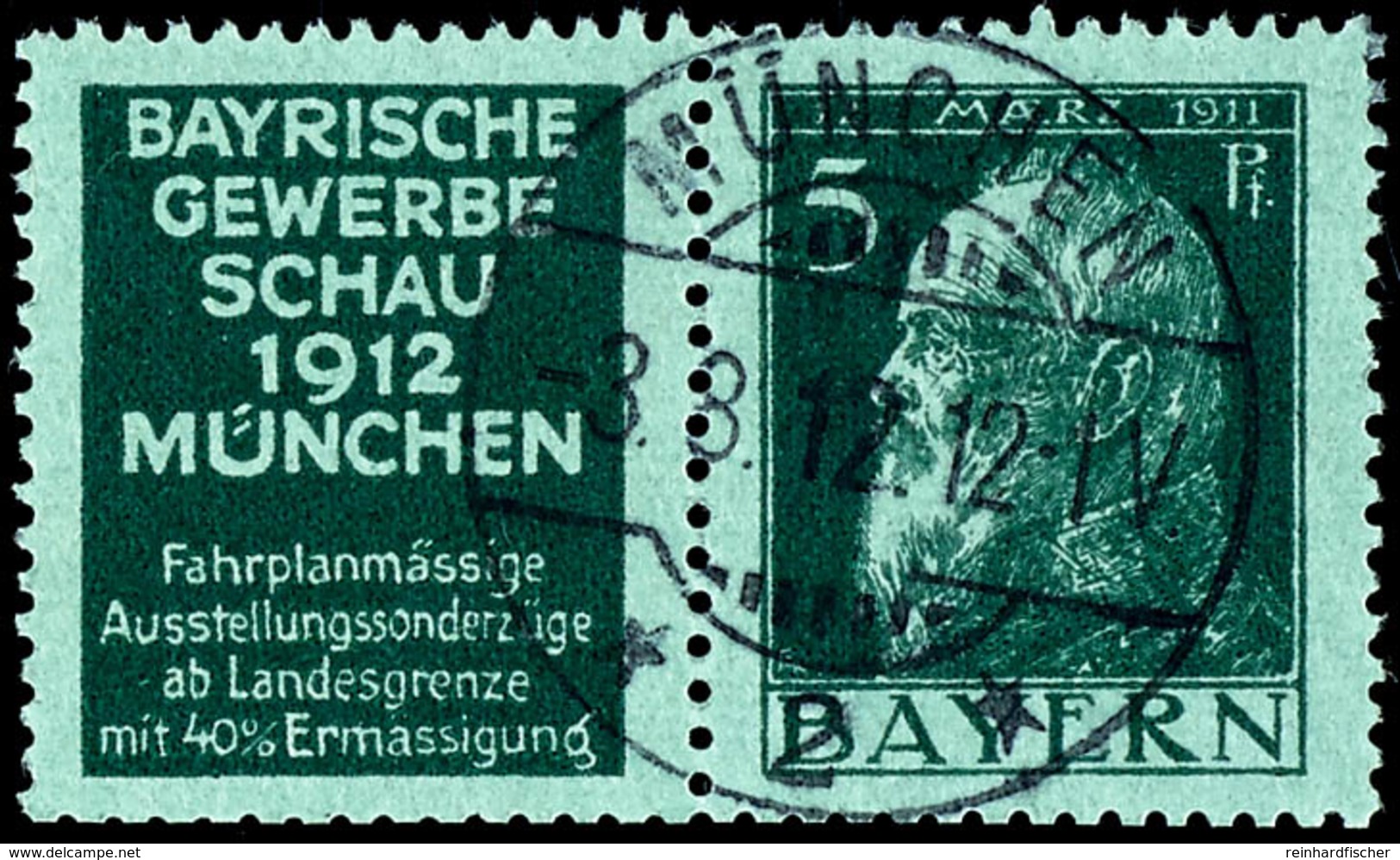 Bayerische Gewerbeschau 1912 + 5 Pfg Luitpold, Waagerechter Zusammendruck, Tadellos Gestempelt, Mi. 280.-, Katalog: W1.3 - Sonstige & Ohne Zuordnung