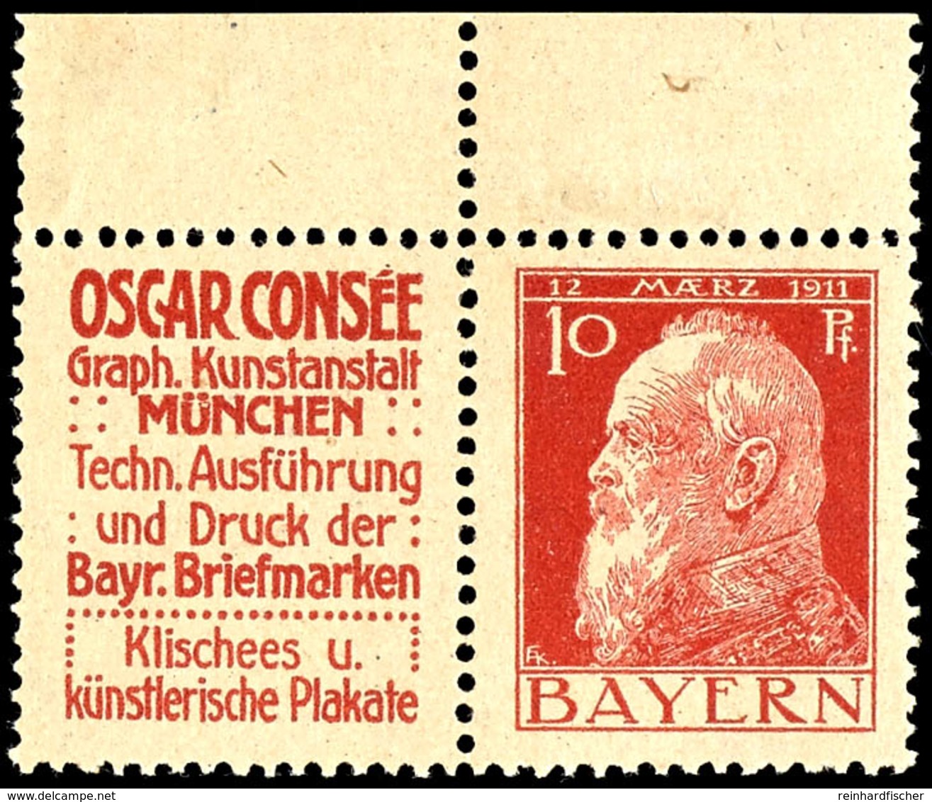 Oscar Consee München + 10 Pfg Luitpold, Waagerechter Zusammendruck, Tadellos Postfrisch, Mi. 700.-, Katalog: W3.1 ** - Sonstige & Ohne Zuordnung