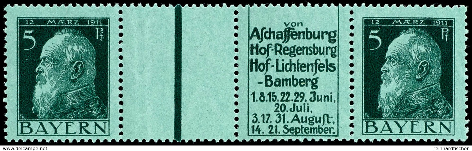 5 Pfg Luipold + Z + Von Aschaffenburg - Hof - Regensburg + 5 Pfg Luitpold, Waagerechter Zierfeldzusammendruck, Tadellos  - Other & Unclassified