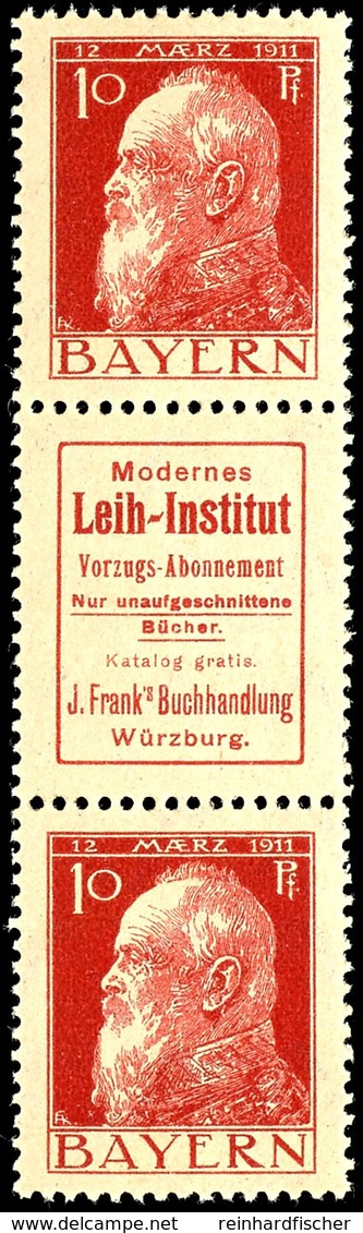 10 Pfg Luitpold + Modernes Leihinstitut J. Frank Buchhandlung + 10 Pfg Luitpold, Senkrechter Zusammendruck, Tadellos Pos - Sonstige & Ohne Zuordnung