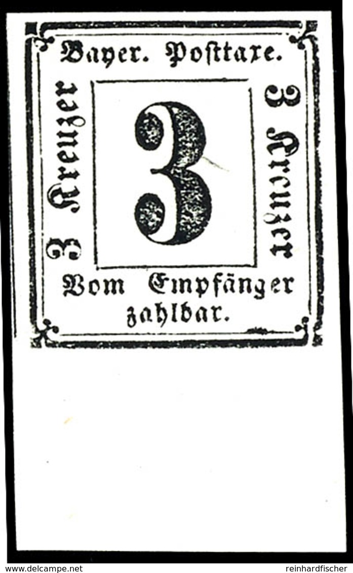 3 Kreuzer Schwarz Auf Weiß, Unterrandstück, Tadellos Postfrisch, Unsigniert, Luxus, Mi. 260.-+, Katalog: 1 ** - Sonstige & Ohne Zuordnung