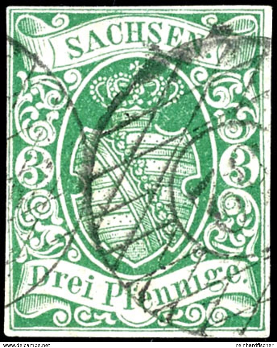 3 Pfennige Smaragdgrün, 1. Auflage, Entwertet Mit Nummernstempel "52" - Limbach, Farbfrische Und Vollrandige Kabinetterh - Sonstige & Ohne Zuordnung