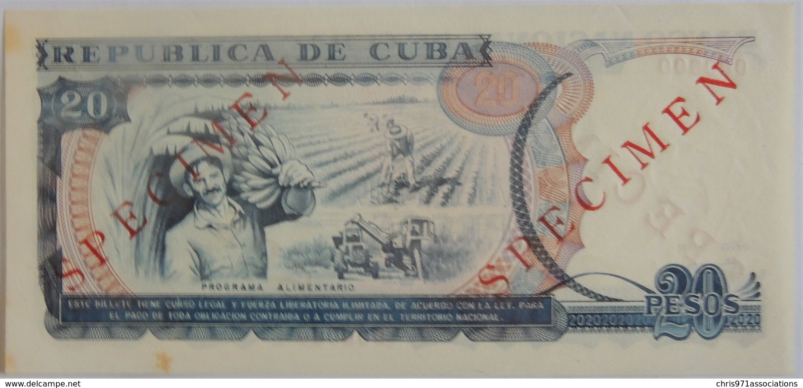 Billet De Cuba De 20 Pesos 1991 SPECIMEN Pick CS25 Neuf/UNC Bradé - Cuba