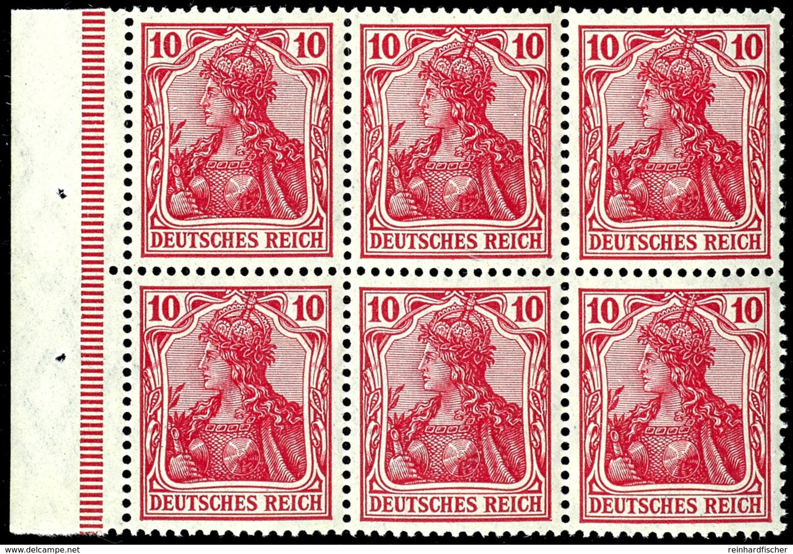 Germania 1913 - 1916, Heftchenblatt Mit 6 Werten 10 Pfennig Germania In B-Farbe, Markenheftchenrand Dgz., Gepr. Jäschke- - Sonstige & Ohne Zuordnung