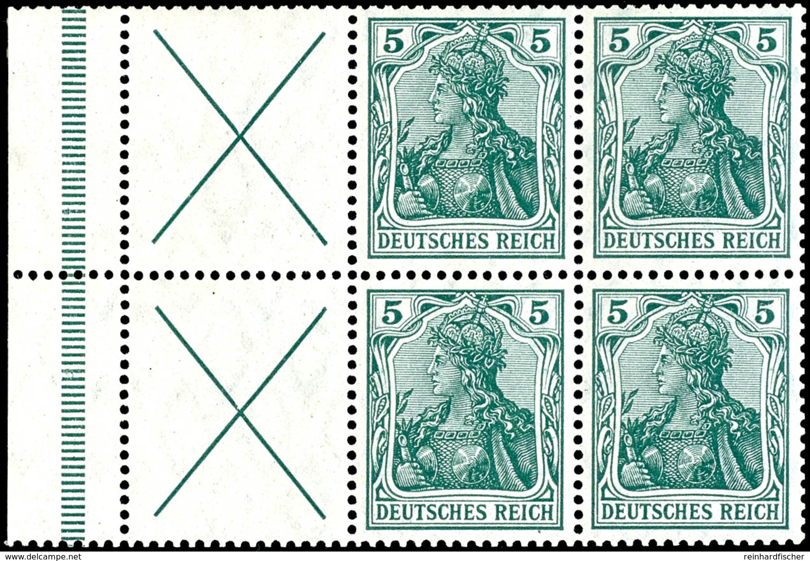 Germania 1910, X (2) Und 4 X 5 Pfg Germania, Heftchenblattrand Dgz., Tadellos Ungebraucht, Fotoattest Jäschke-Lantelme B - Sonstige & Ohne Zuordnung