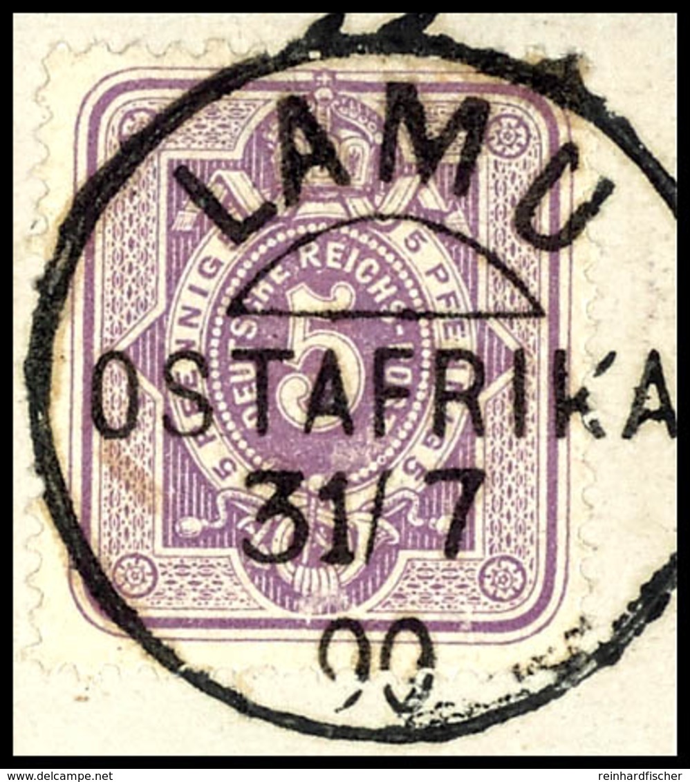 5 Pfennig Violettpurpur, Entwertet Mit Einkreissegmentstempel "LAMU 31/7 90" Auf Luxusbriefstück, Fotoattest Jäschke-Lan - Deutsch-Ostafrika
