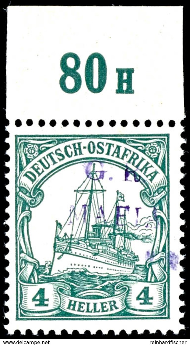 4 H. Kaiseryacht Mit Aufdruck "G.R. MAFIA" In Schwärzlichviolett Mit Oberrand Und RWZ, Tadellos Postfrisch, Luxus, Selte - Deutsch-Ostafrika