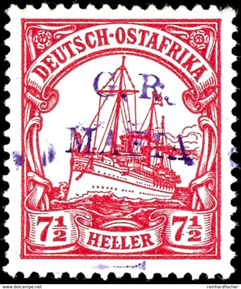 7 1/2 H. Kaiseryacht Mit Aufdruck "G.R. MAFIA" In Schwärzlichviolett, Tadellos Ungebraucht, Seltene Marke, Auflage Nur 1 - Deutsch-Ostafrika