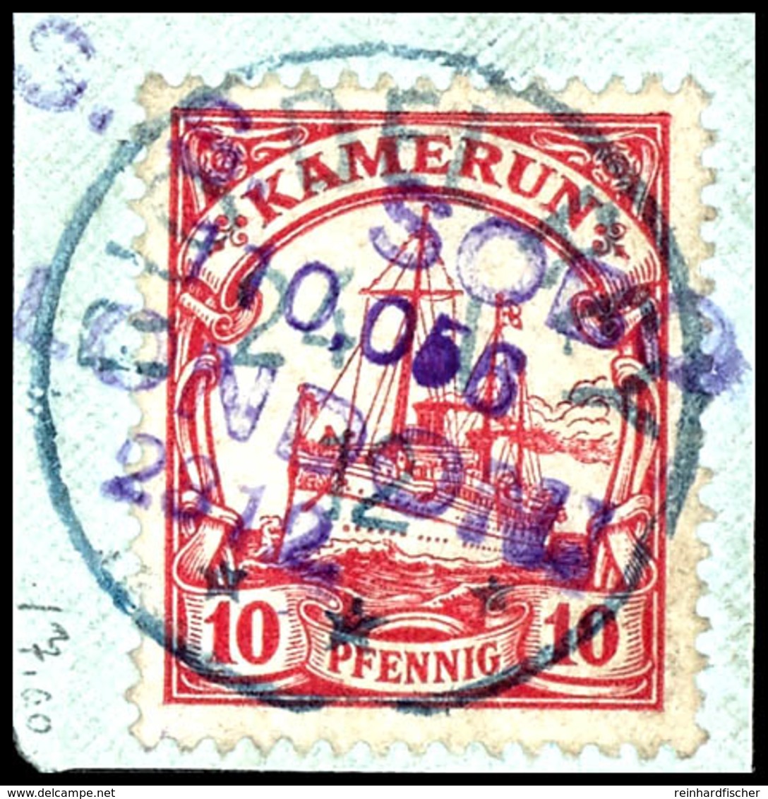 "S.S. SOBO / 110.056 / LONDON / 28.12.", L4 In Violett Als Anlandestempel Zentrisch Auf Briefstück Mit Kamerun 10 Pfg Ka - Kamerun