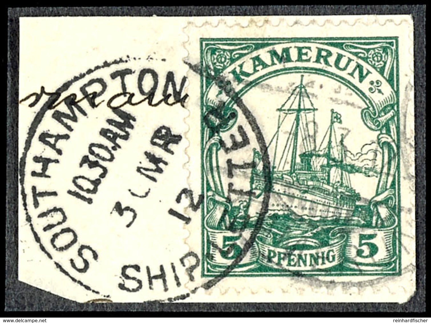 "SOUTHAMPTON SHIP-LETTER 30 MR 12", K1 Als Anlandestempel Auf Briefstück Mit Bereits Nur Leicht Entwerterter Kamerun 5 P - Kamerun