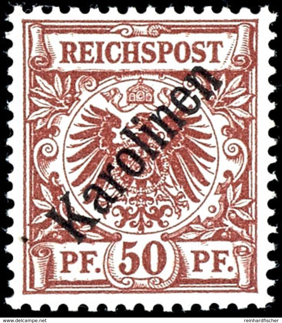 50 Pfg Krone/Adler Mit Diagonalaufdruck "Karolinen", Tadellos Postfrisch, Unsigniert, Mi. 1.800.-, Katalog: 6I ** - Karolinen