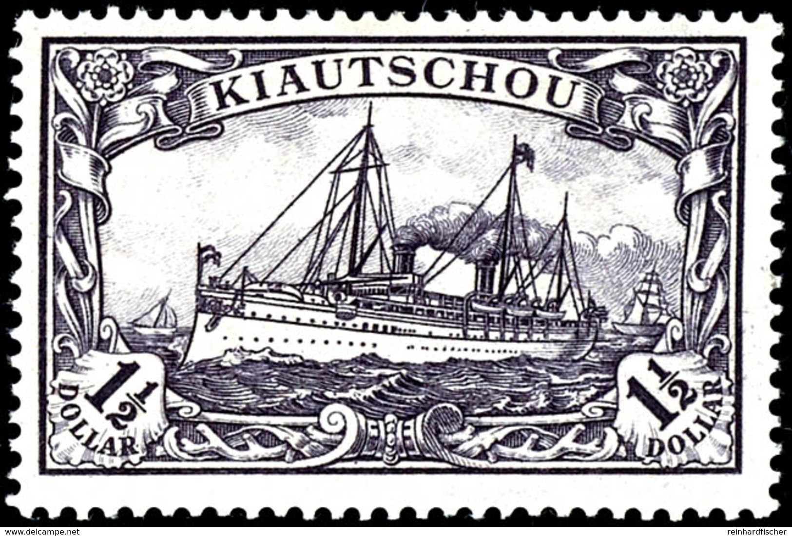 1 1/2 Dollar Kaiseryacht, A-Zähnung, Tadellos Postfrisch, Fotoattest Hartung: " In Einwandfrei Postfrischer Qualität.",  - Kiautschou