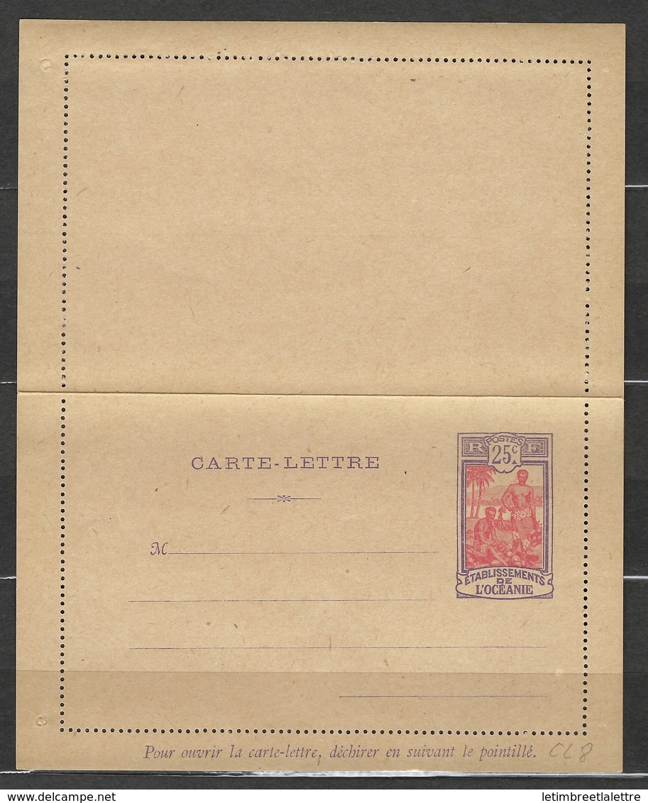 Entier Postal, Etablissement De L'Océanie, CL 8, Très Belle Qualité - Lettres & Documents