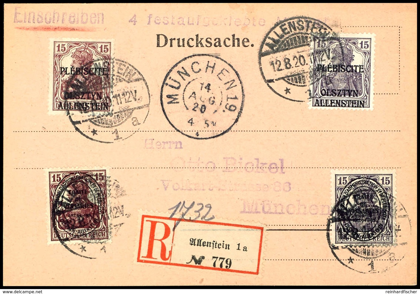 15 Pfennig Karminbraun, R-Karte Nach München Mit 15 Pfennig Karminbraun Und 3 Zufrankierten Marken (Nr.3,4,17a), Fotoatt - Other & Unclassified