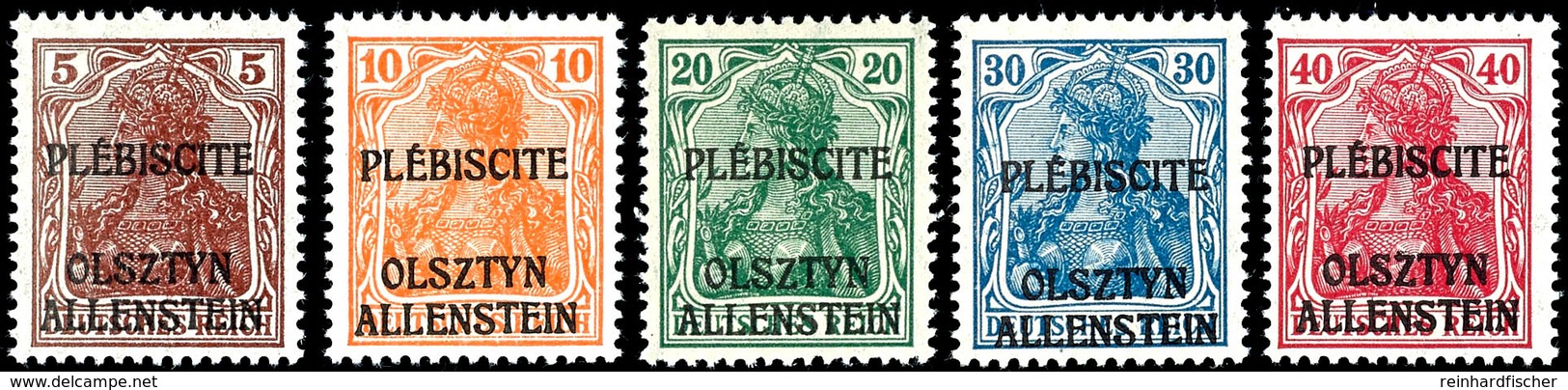 Nicht Ausgegeben: 5 Pfg Bis 40 Pfg Germania Ausgabe 1920 Mit Dreizeiligem Bdr.-Aufdruck "Plebiscite Olsztyn Allenstein", - Sonstige & Ohne Zuordnung